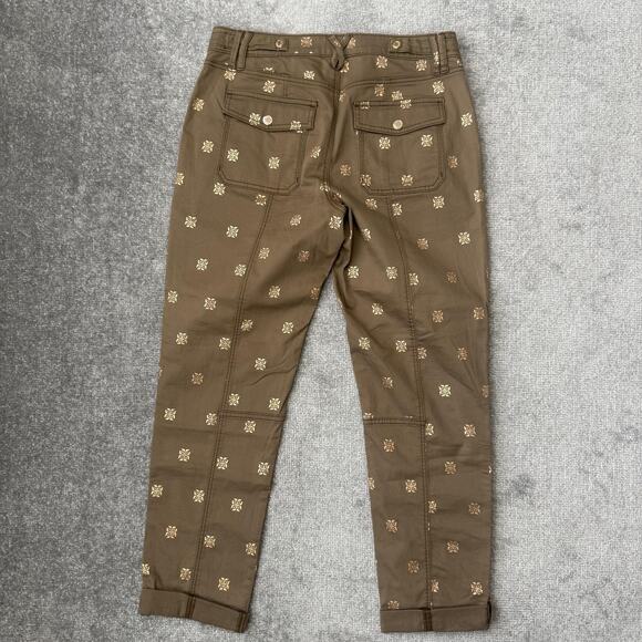 White House Black Market Pants Womens 10L Straight Crop Brown Metallic Print - Picture 11 of 13